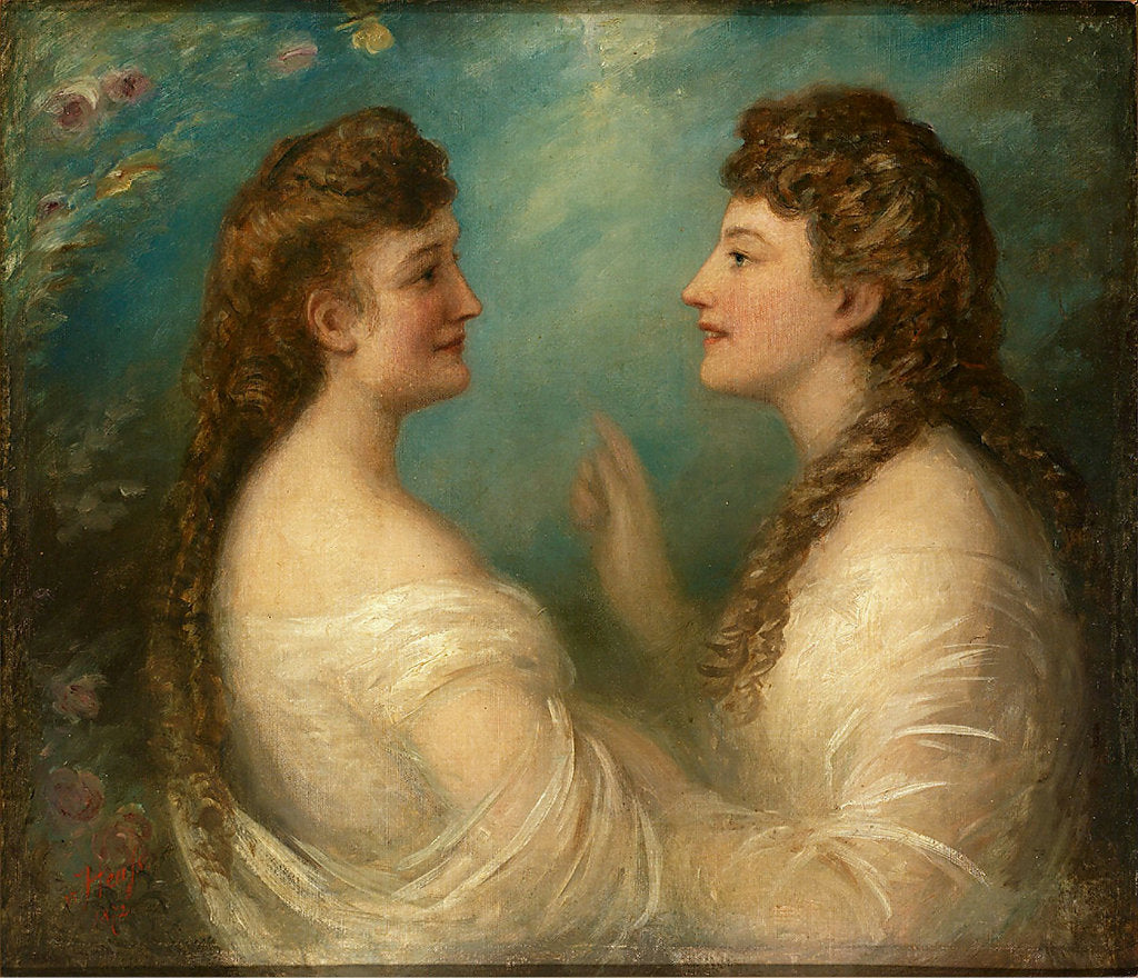 Portrait of Sisters Elisabeth and Sofie Kraetzer, vintage artwork by Eduard von Heuss, A3 (16x12") Poster Print