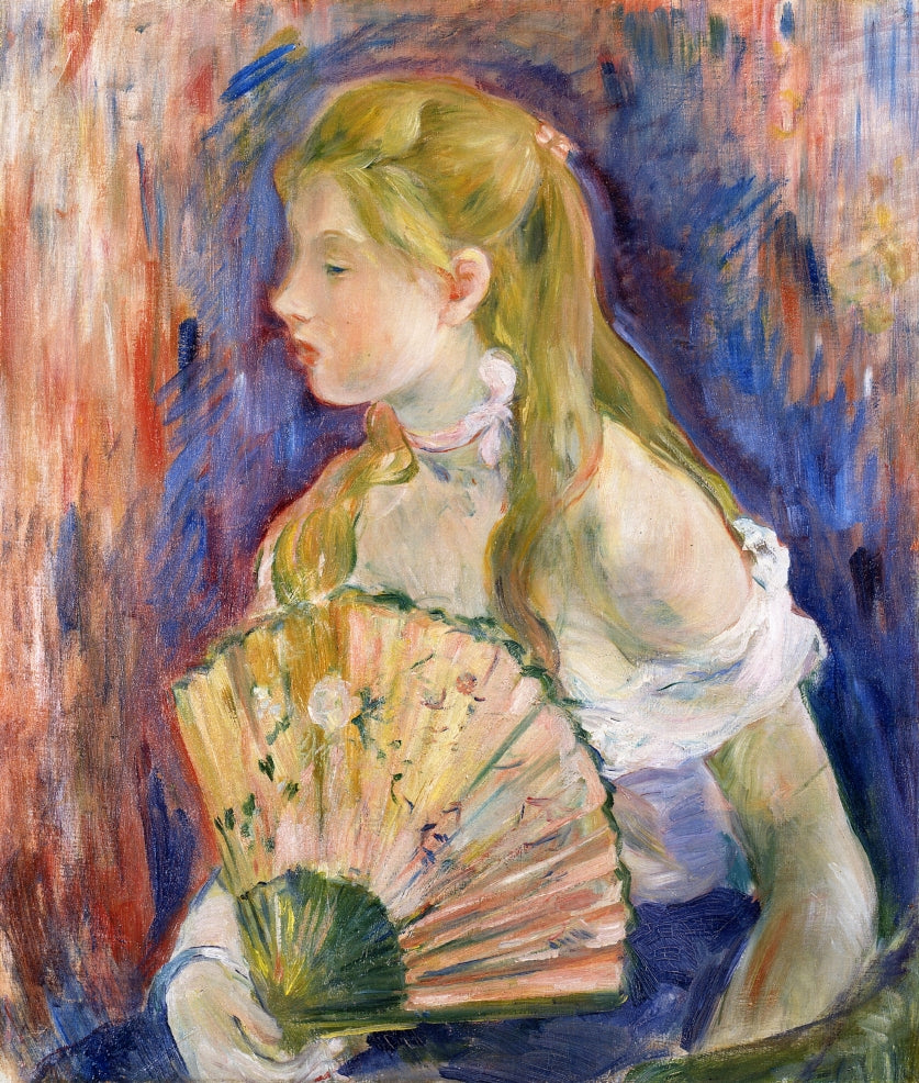 Girl with Fan, vintage artwork by Berthe Morisot, 12x8" (A4) Poster