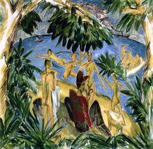 Bathers on Fehmarn Island, vintage artwork by Ernst Ludwig Kirchner, 12x8" (A4) Poster