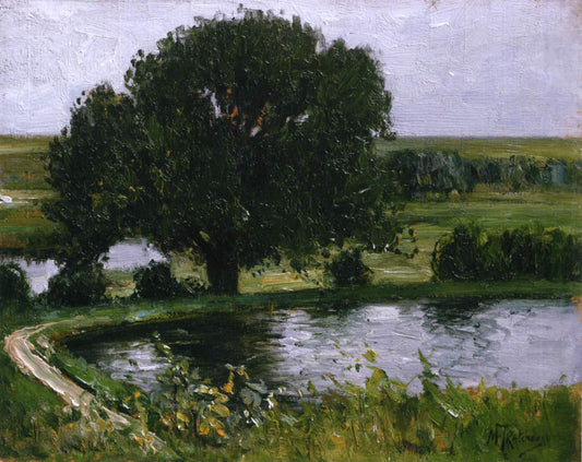 Tree by  a Pond, vintage artwork by Mikhail Tkachenko, 12x8" (A4) Poster