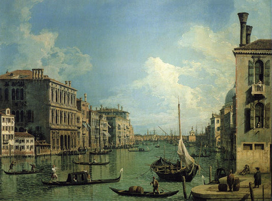 Grand Canal Near the Campo San Vio, Looking Towards the Church of Santa Maria della Salute, vintage artwork by After Canaletto, 12x8" (A4) Poster