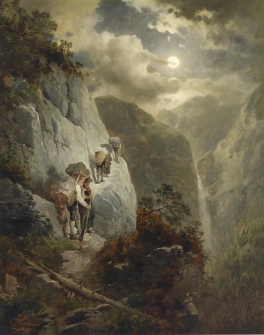 Moonlit Night, vintage artwork by Josef Thoma, 12x8" (A4) Poster