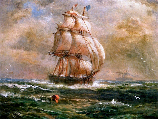 View of a Clipper Ship at Full Sail, vintage artwork by Lemuel D. Eldred, 12x8" (A4) Poster