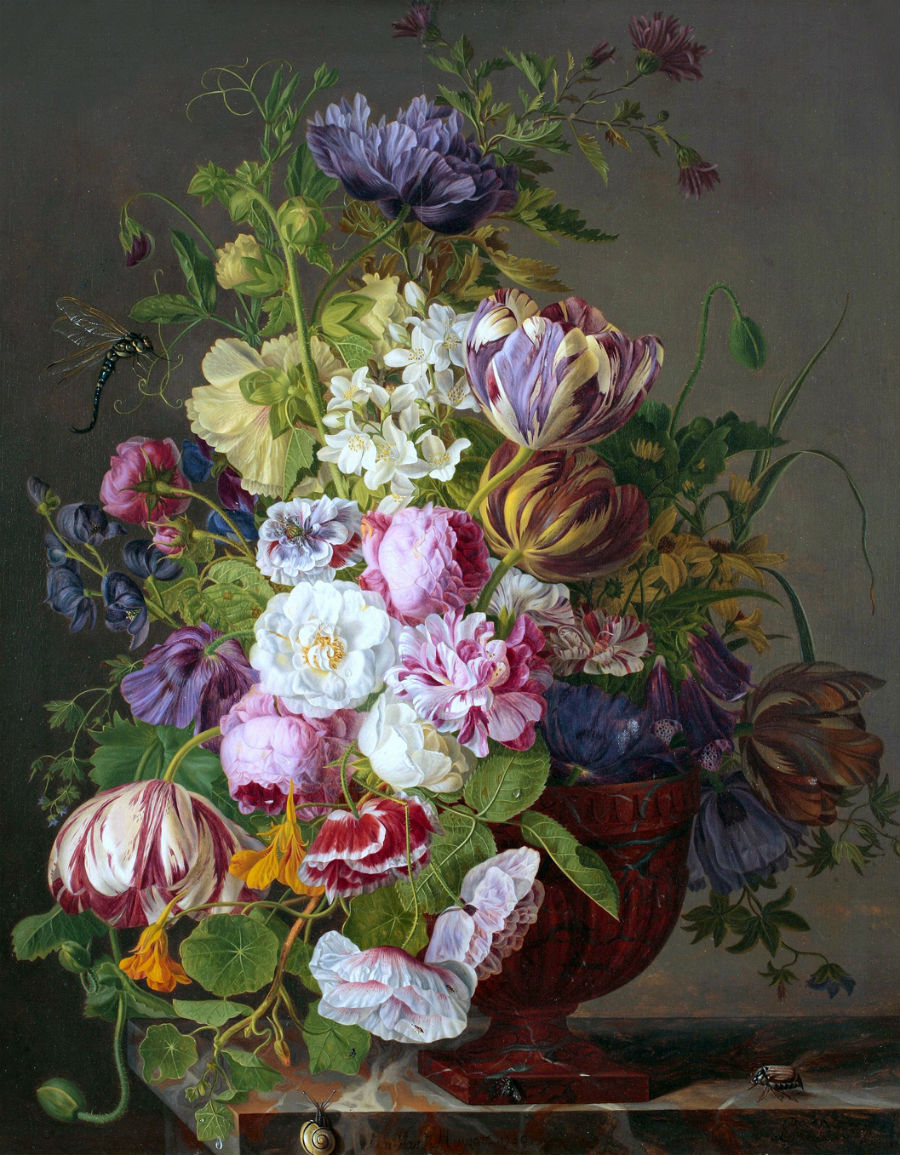 Still life with insects, vintage artwork by Jan Frans van Dael, 12x8" (A4) Poster