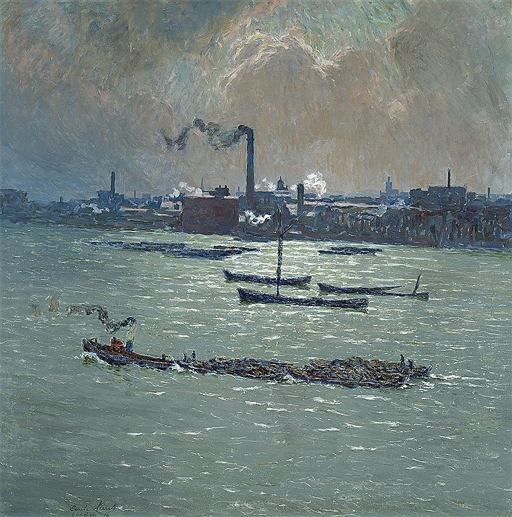 Reflections on the Thames, vintage artwork by Emile Claus, 12x8" (A4) Poster