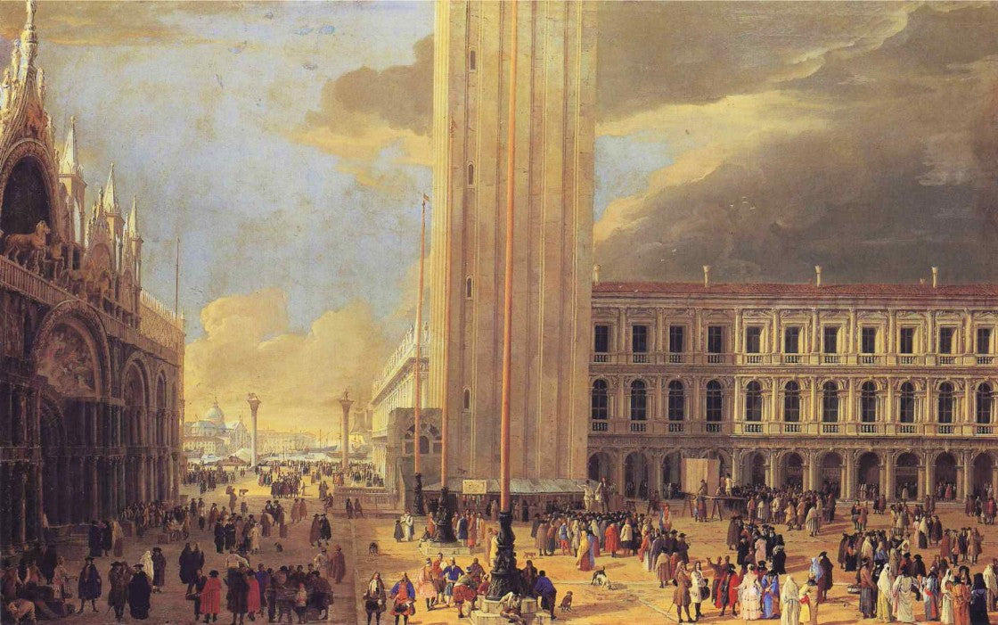 St. Mark's Square with Charlatans, vintage artwork by Luca Carlevarijs, 12x8" (A4) Poster