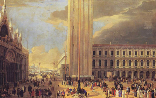 St. Mark's Square with Charlatans, vintage artwork by Luca Carlevarijs, 12x8" (A4) Poster