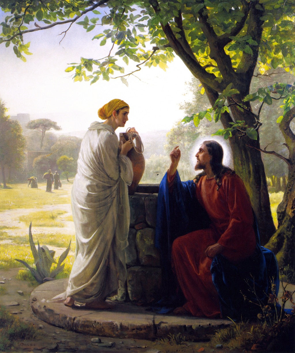 Jesus and the Samaritan Woman, vintage artwork by Carl Heinrich Bloch, 12x8" (A4) Poster