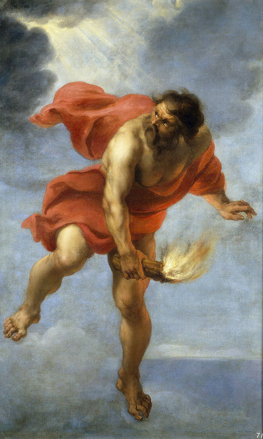 Prometheus Carrying Fire, vintage artwork by Jan Cossiers, 12x8" (A4) Poster