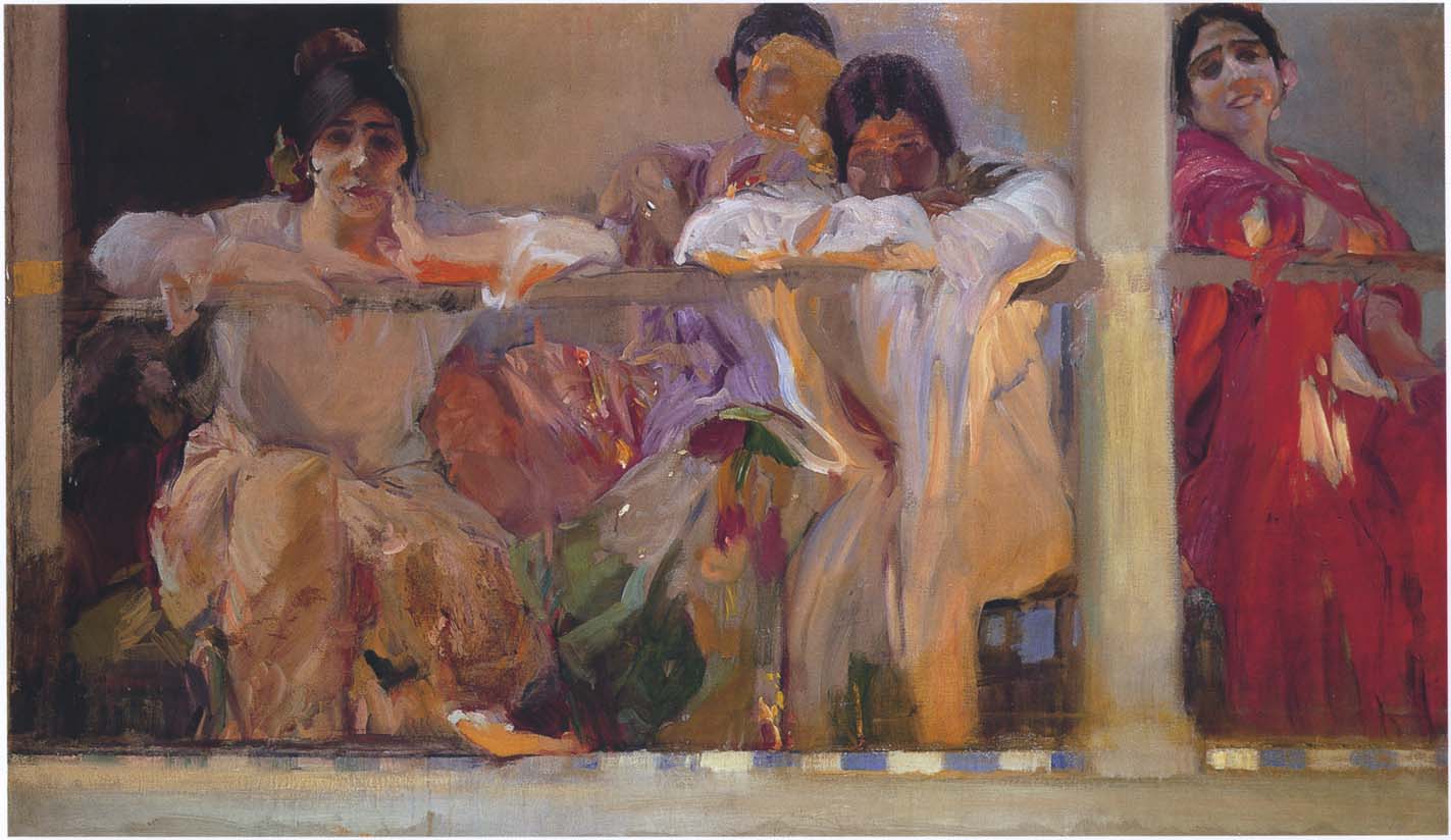 Artist's Patio, Cafe Novedades, Seville, vintage artwork by Joaquin Sorolla y Bastida, 12x8" (A4) Poster