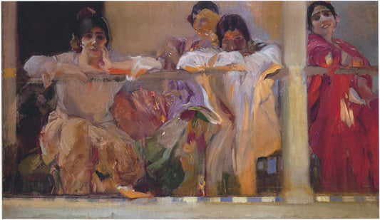 Artist's Patio, Cafe Novedades, Seville, vintage artwork by Joaquin Sorolla y Bastida, 12x8" (A4) Poster