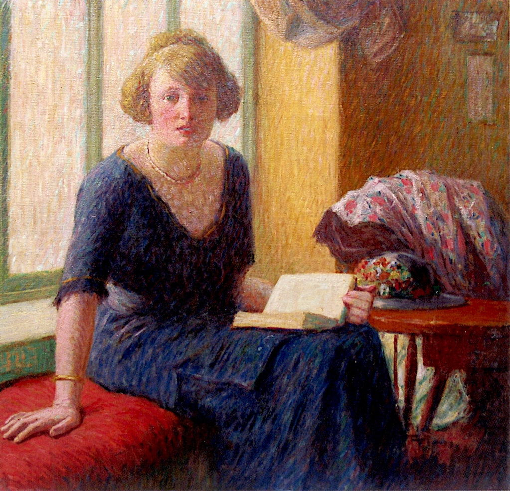 Woman with an Open Book by Milton Bancroft,A3(16x12")Poster