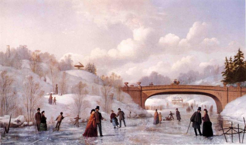 Skating in Central Park, vintage artwork by Johann Mongles Culverhouse, A3 (16x12") Poster Print