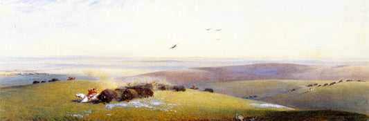Buffalo Hunt on the Prairies, vintage artwork by Henry George Hine, A3 (16x12") Poster Print