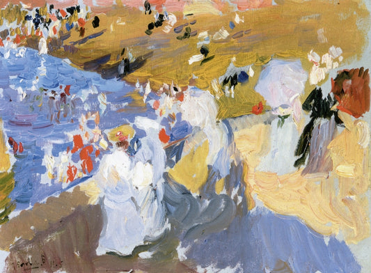 The Beach, Biarritz (Ladies Walking), vintage artwork by Joaquin Sorolla y Bastida, 12x8" (A4) Poster