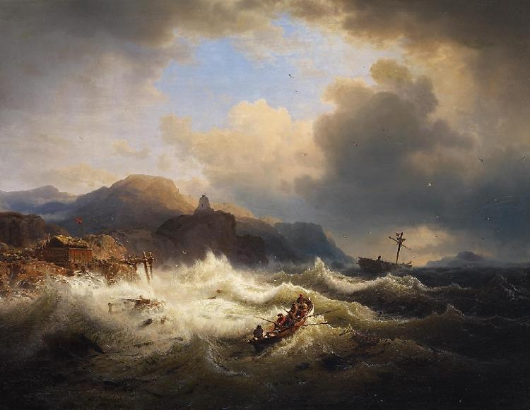 In Rough Waters, vintage artwork by Andreas Achenbach, A3 (16x12") Poster Print
