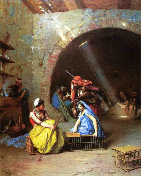 Almehs Playing Chess, vintage artwork by Jean-Leon Gerôme, 12x8" (A4) Poster