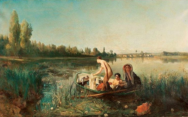 Le Bain des Canotières, vintage artwork by Francois-Auguste Biard, A3 (16x12") Poster Print