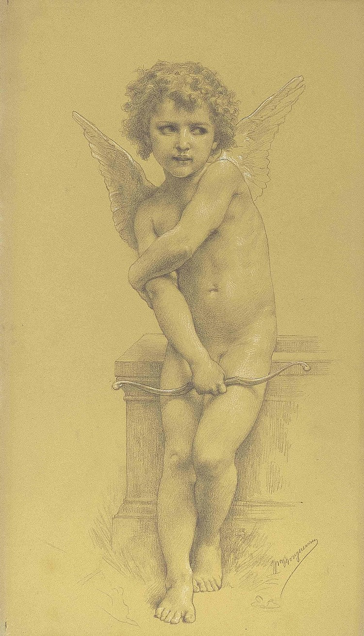 Cupid with his Bow, vintage artwork by William Bouguereau, 12x8" (A4) Poster