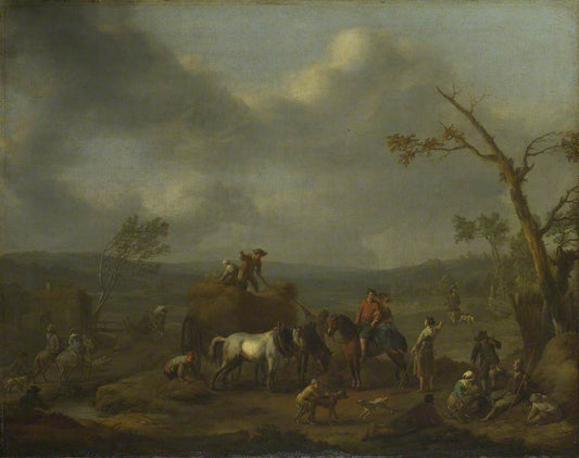 Peasants Loading a Hay Cart, vintage artwork by Johannes Lingelbach, 12x8" (A4) Poster