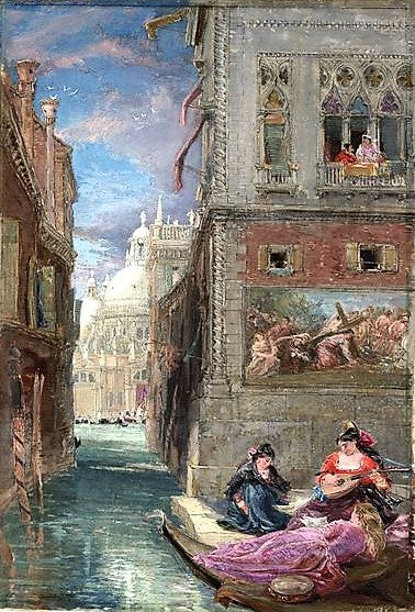 Canal at Venice, vintage artwork by James Holland, A3 (16x12") Poster Print