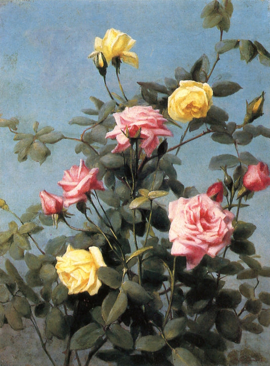 Pink and Yellow Roses, vintage artwork by George Cochran Lambdin, 12x8" (A4) Poster