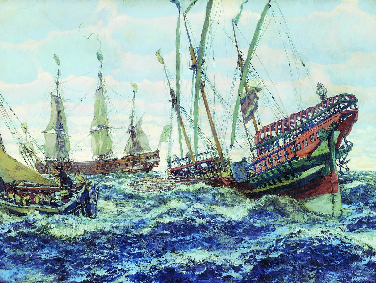 Ships of the Times of Peter I by Evgeny Lanceray,16x12(A3) Poster