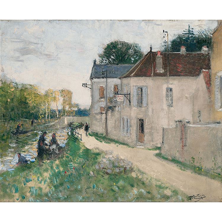 Banks of the LYonne at Changis, vintage artwork by Pierre-Eugène Montezin, 12x8" (A4) Poster