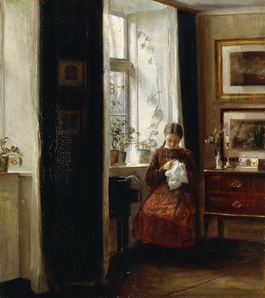 Girl Sewing by Carl Vilhelm Holsoe,A3(16x12")Poster