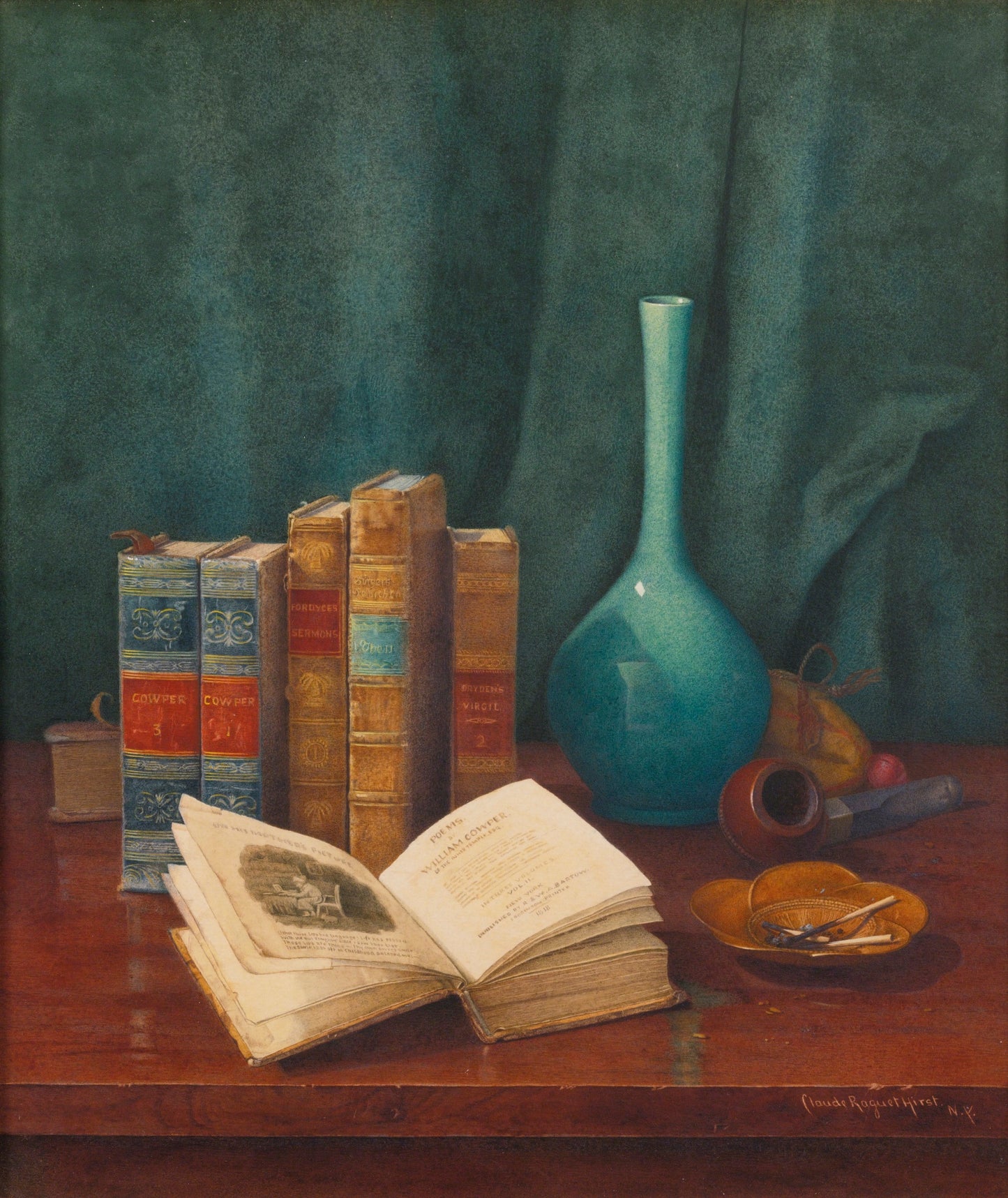Still Life with "Poems by Cowper" by Claude Raguet Hirst,A3(16x12")Poster