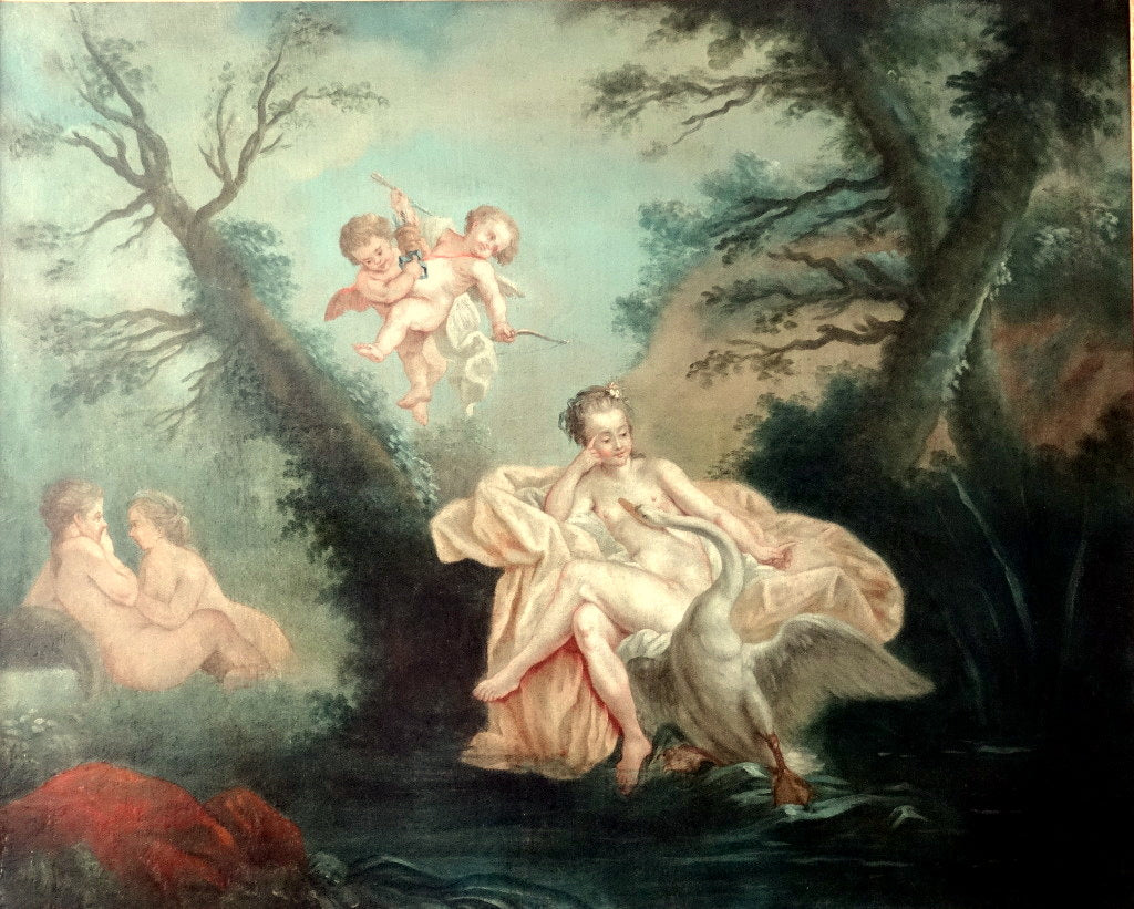 Jupiter et Leda, vintage artwork by Charles-Michel-Ange Challe, 12x8" (A4) Poster