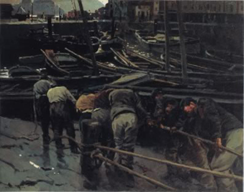 Trabajando en el puerto by Enrique Martinez Cubells,16x12(A3) Poster