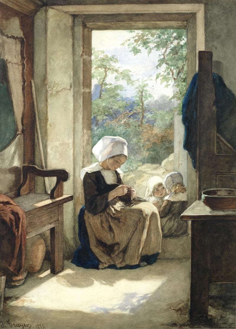 A Sunny Door Step, vintage artwork by Jules Trayer, 12x8" (A4) Poster