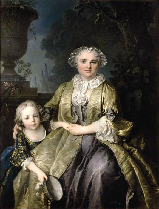 Portrait of a Lady, Called Madame Mirey, and Her Daughter, vintage artwork by Louis Tocque, 12x8" (A4) Poster