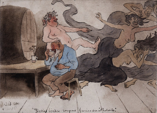 Bacchus Commands the Shrews of Sorrow to Go to Hell, vintage artwork by Ivar Arosenius, 12x8" (A4) Poster