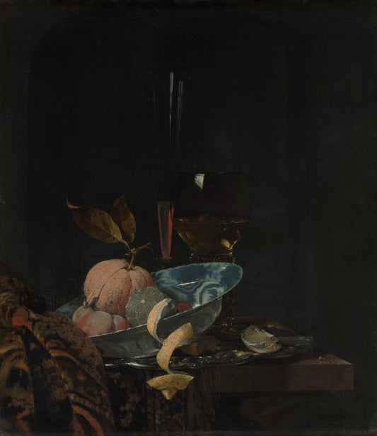Still Life:  Fruit, Glassware and a Wanli Bowl, vintage artwork by Willem Kalf, 12x8" (A4) Poster