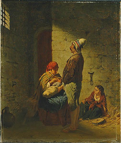 Gipsy Family in Prison, vintage artwork by Carl d'Unker, 12x8" (A4) Poster