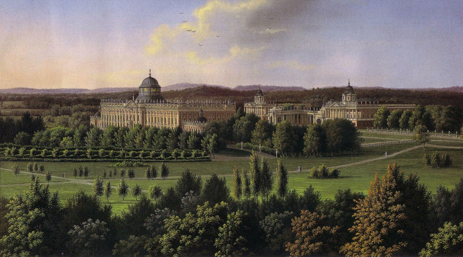 New Palace Sanssouci, vintage artwork by Wilhelm Barth, 12x8" (A4) Poster