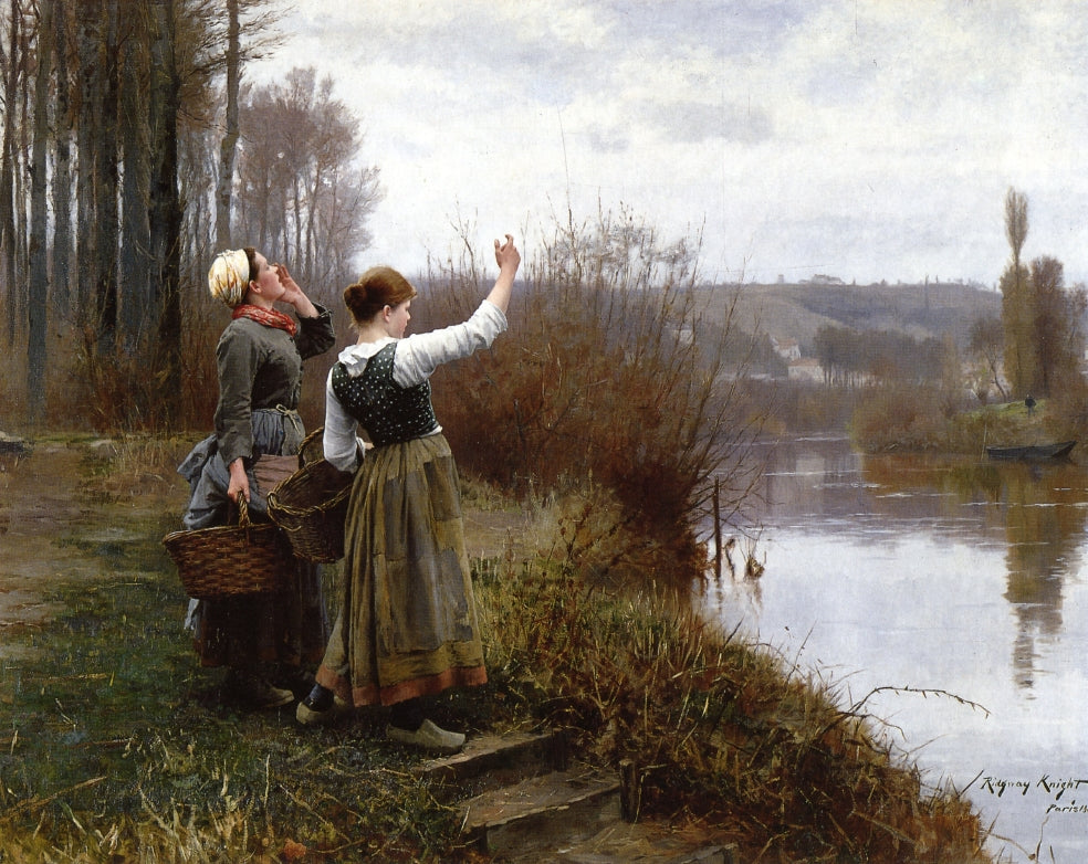 Hailing the Ferry, vintage artwork by Daniel Ridgway Knight, 12x8" (A4) Poster