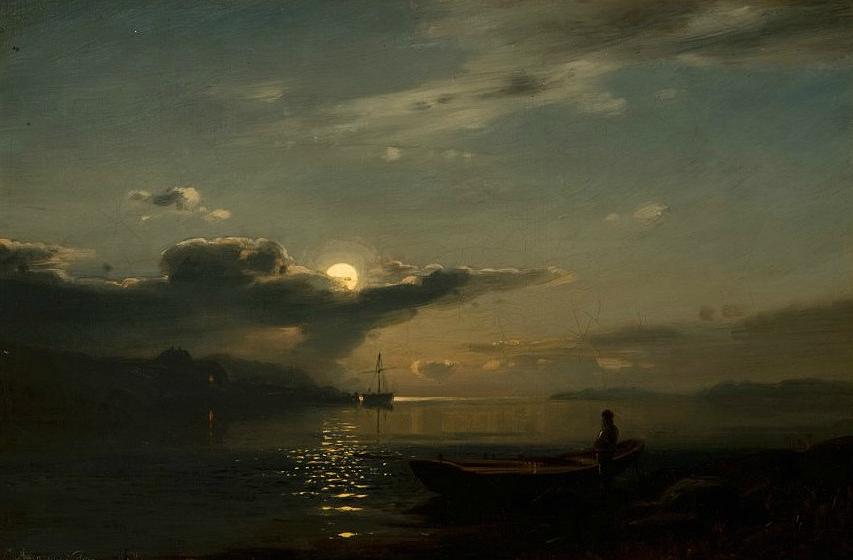 Moonlight over Bankefjord, vintage artwork by Amaldus Clarin Nielsen, 12x8" (A4) Poster