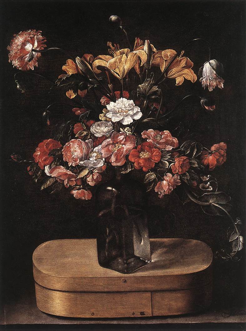 Bouquet on Wooden Box, vintage artwork by Jacques Linard, 12x8" (A4) Poster