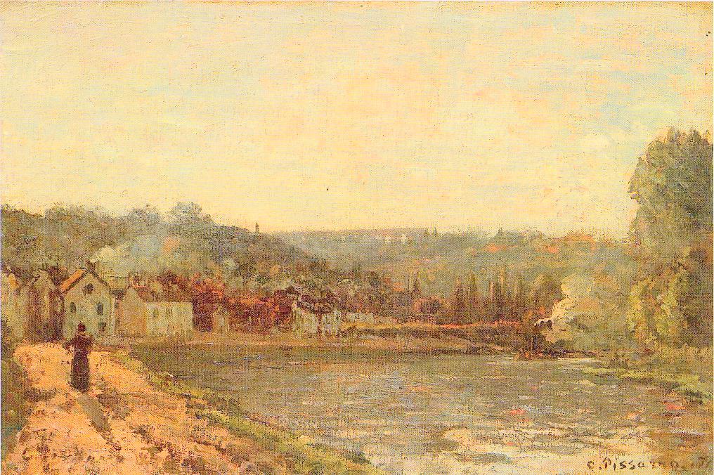 The Banks of the Seine at Bougival, vintage artwork by Camille Pissarro, 12x8" (A4) Poster