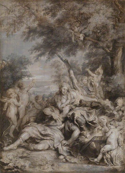Carlo and Ubaldo see Rinaldo Conquered by  Love for Armida, vintage artwork by Anthony van Dyck, 12x8" (A4) Poster