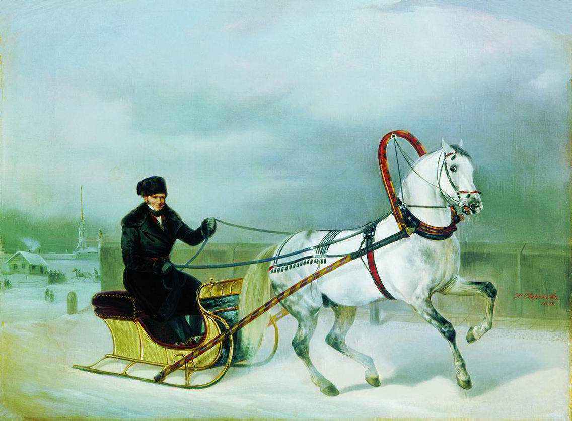 Orlov-Chesmensky in a Sleigh, vintage artwork by Nikolai Sverchkov, A3 (16x12") Poster Print