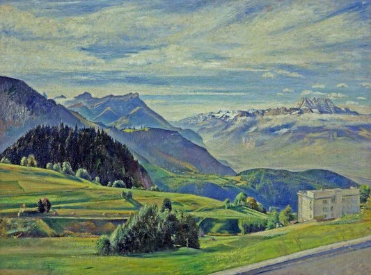 Le Dent du Midi from Leysin, Switzerland, vintage artwork by Sir William Rothenstein, 12x8" (A4) Poster