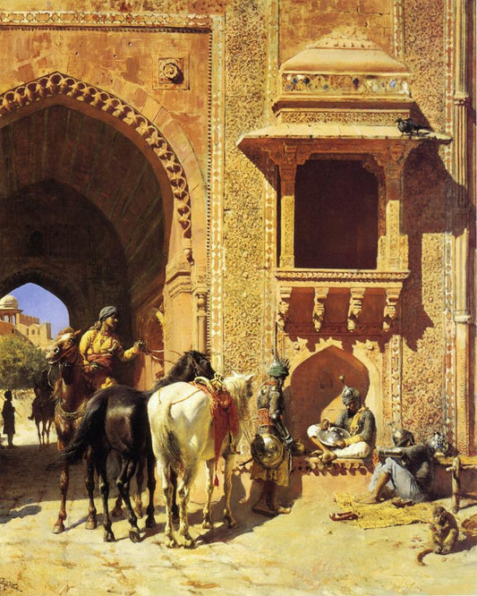 Gate of the Fortress at Agra, India, vintage artwork by Edwin Lord Weeks, 12x8" (A4) Poster
