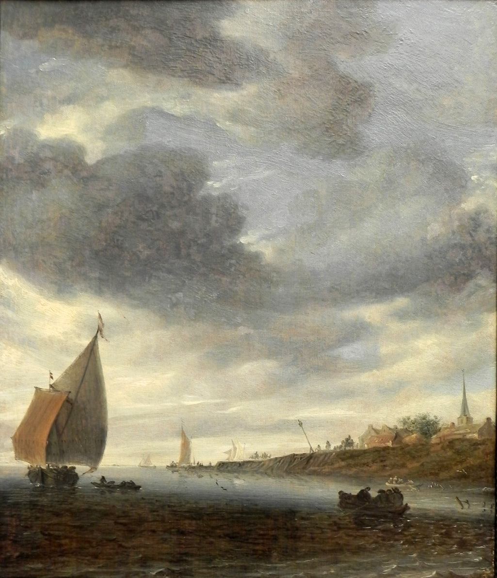 Binnen Lake with Sailing Boat, vintage artwork by Salomonsz. van Ruysdael, 12x8" (A4) Poster