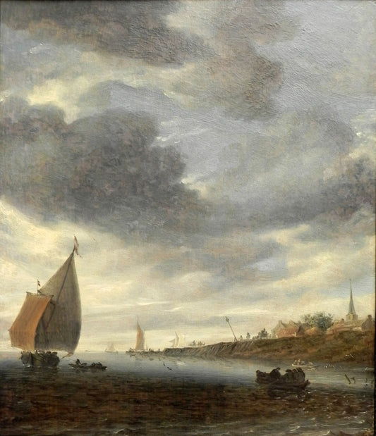 Binnen Lake with Sailing Boat, vintage artwork by Salomonsz. van Ruysdael, 12x8" (A4) Poster