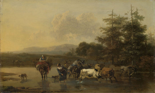 The Cattle Herd, vintage artwork by Nicolaes Berchem, 12x8" (A4) Poster