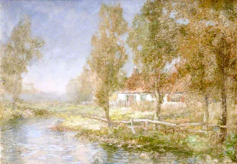 Cottage and Stream, vintage artwork by John Falconer Slater, 12x8" (A4) Poster